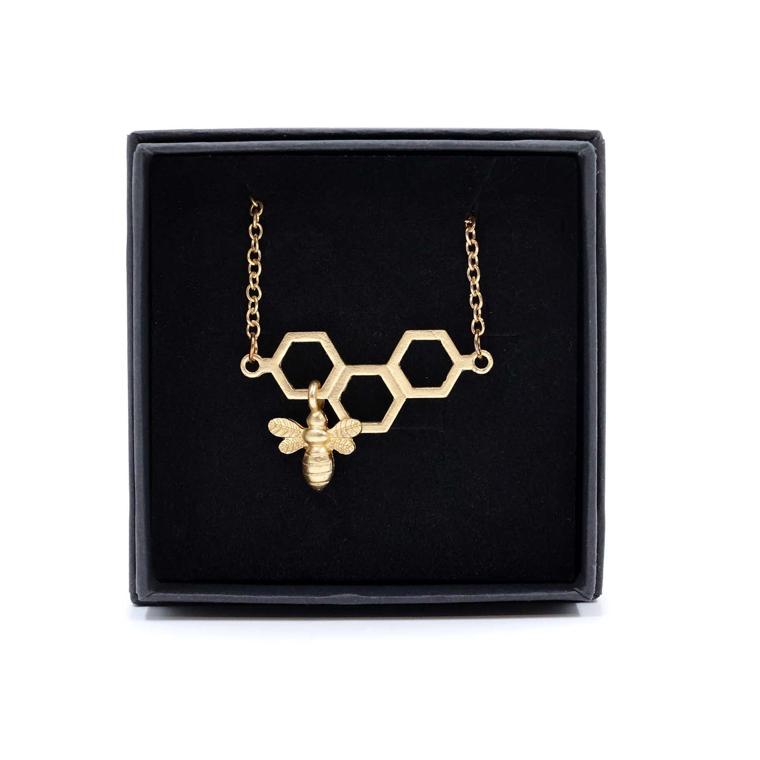 The Bee Works | Honeycomb Necklace with Bee
